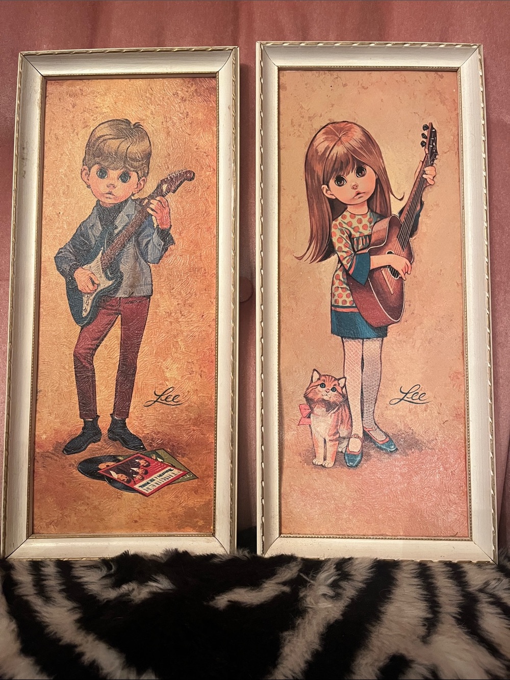 Vintage Lee “Big Eyed Mod Kids” Pair Framed Art Prints